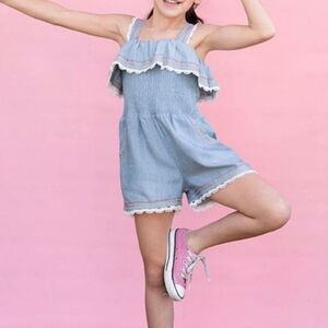 Matilda Jane Picnic in the Park chambray romper blue size 10 girls
